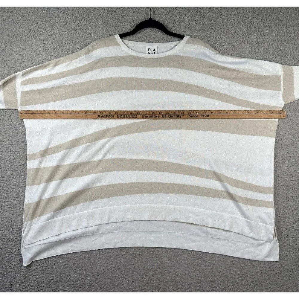 Planet Lauren G Sweater Womens One Size Asymmetrical Tan‎ Stripes Knit Top Boxy